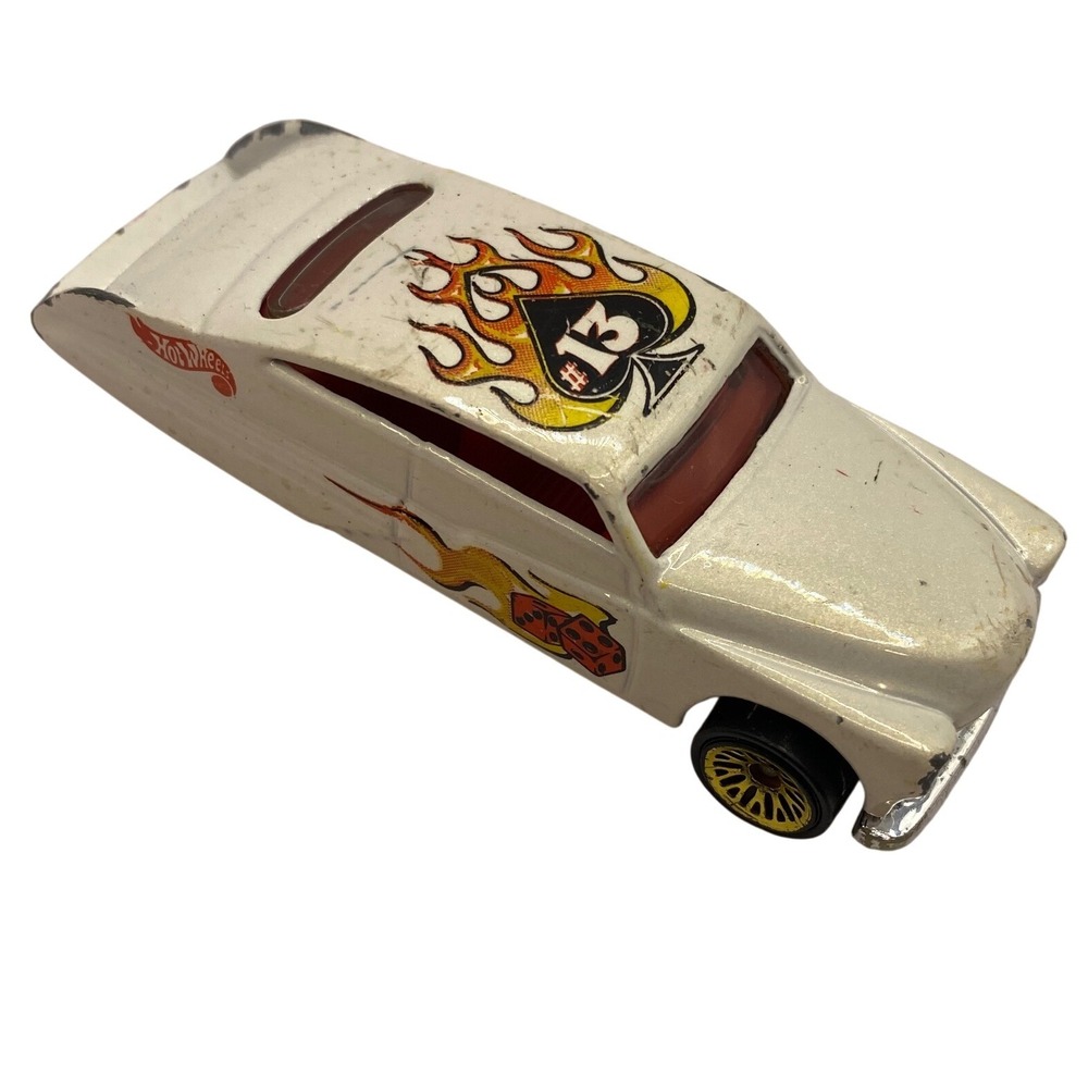 Vintage Hot Wheels Tail Dragger White Rockabilly Flaming‎ Spade Dice Mattel 1998